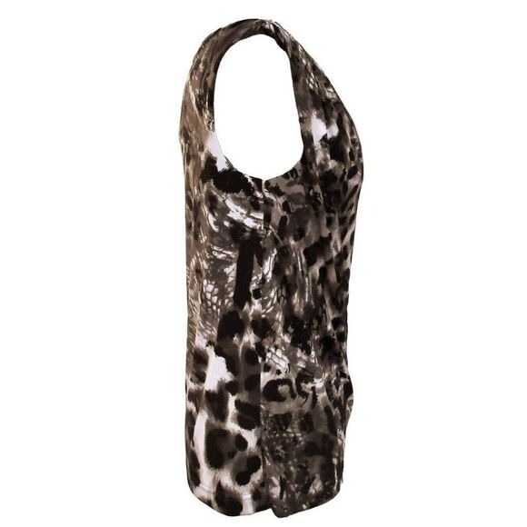Kenneth Cole Animal Print Slim Fit Pullover Sleeveless Top Padded Shoulders Sz S - Picture 2 of 4
